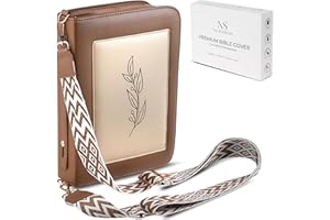 NORALISHINE Brown Large Bible Cover Case for Women Leather, Bible Cases for Woman, Large PU Leather Bible Covers for Women w/Shoulder Strap, Zipper Closure, Ideal for Christian Art Gifts Bible Cover