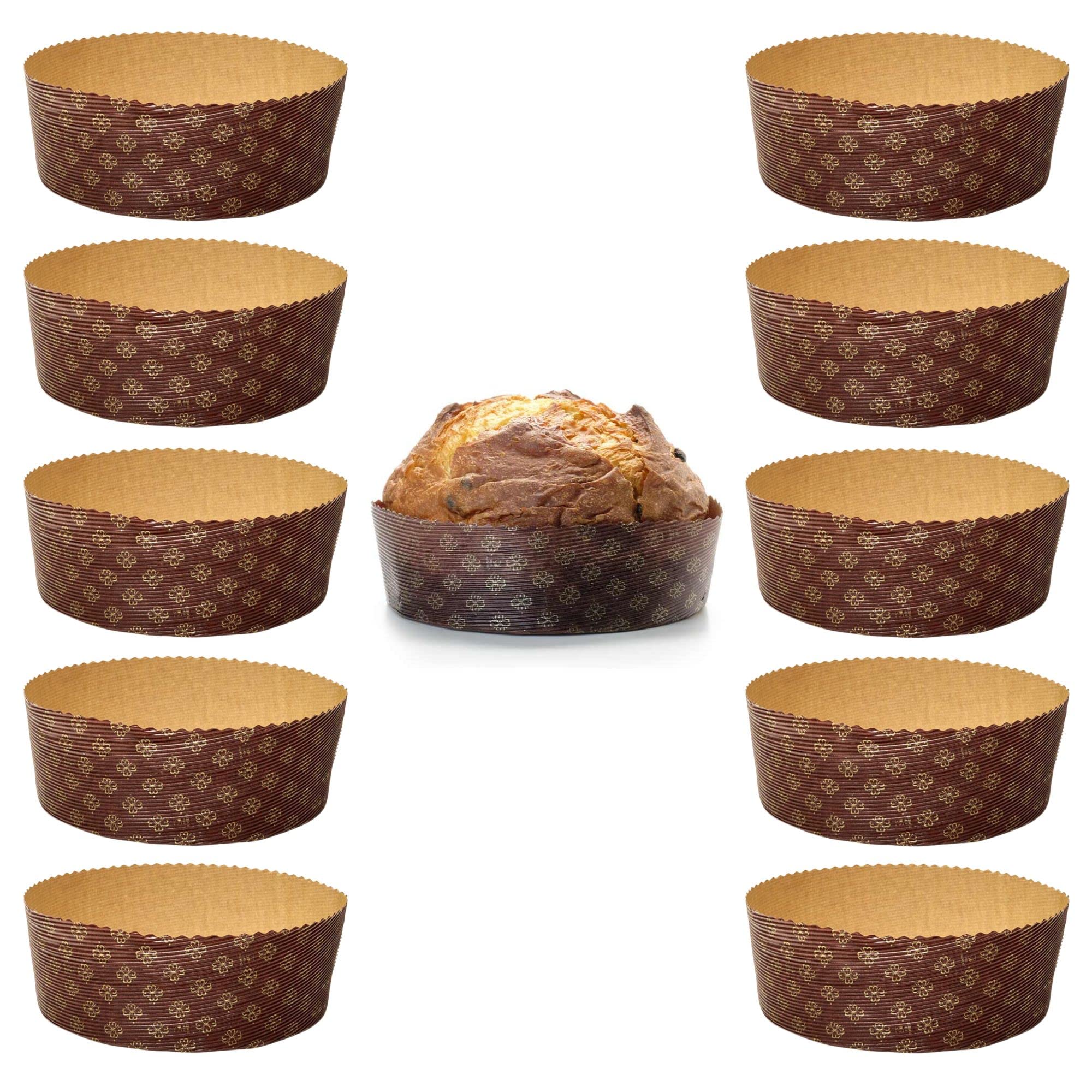 Panettone Mould 1 kg Premium Quality (10 pcs) – Professional Panettone Cups of Pure Cellulose Microwave Corrugated Paper, Heat Resistant 220 Degrees C
