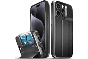 VENA vCommute Wallet Case Compatible with Apple iPhone 15 Pro (6.1"), (Military Grade Drop Protection) Flip Leather Cover Card Slot Holder with Kickstand - Space Gray/Black
