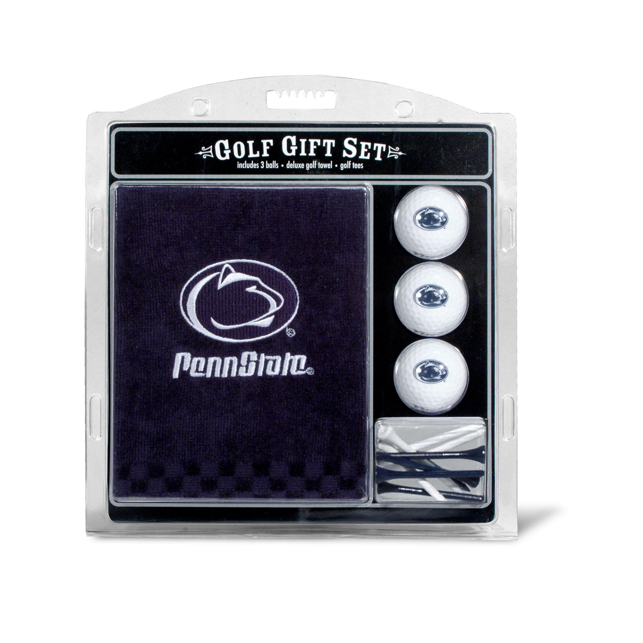 Team Golf NCAA Penn State Nittany Lions Gift Set: Embroidered Golf Towel, 3 Golf Balls, and 14 Golf Tees 2-3/4" Regulation, Tri-Fold Towel 16" x 22" & 100% Cotton