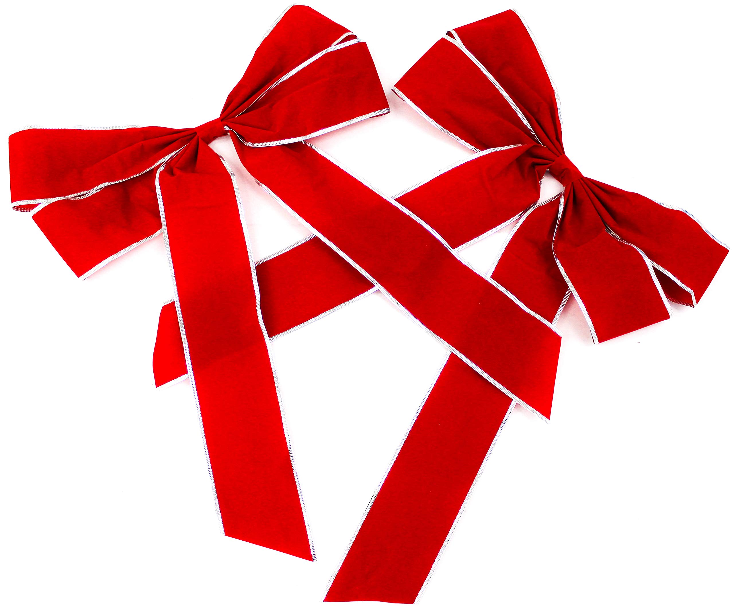 CaPiSo Pack of 2 Large Velour Bows 40 x 50 cm Bow for Gifts, Birthdays, Christmas, Wedding, Double Bow, Red/Silver