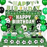 Soccer Birthday Party Decorations 74Pcs Soccer Themed Birthday Party Supplies Includes Soccer Happy Birthday Banner Backdrop Balloons Honeycomb Centerpieces Tablecloth Paper Dinnerware for Sport Party