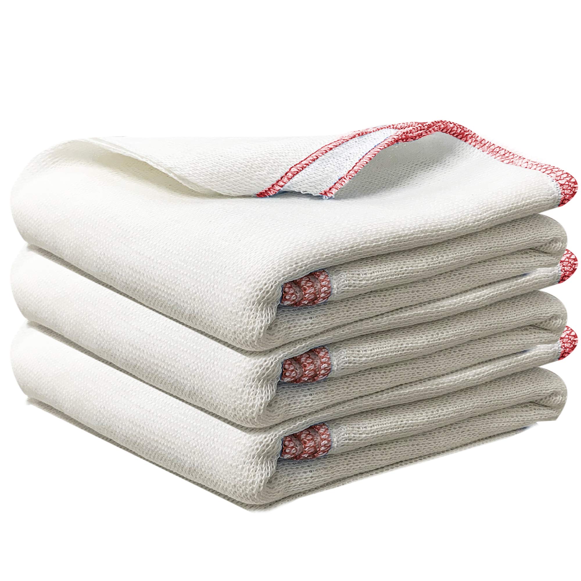 Towelogy® Pack Of 10 White Cotton Dish Cloths Extra Large HEAVY DUTY Biodegradable Commercial Grade Dishcloths Kitchen Cleaning Tea Towels Washcloths 38x45cm (White/Red Coded)