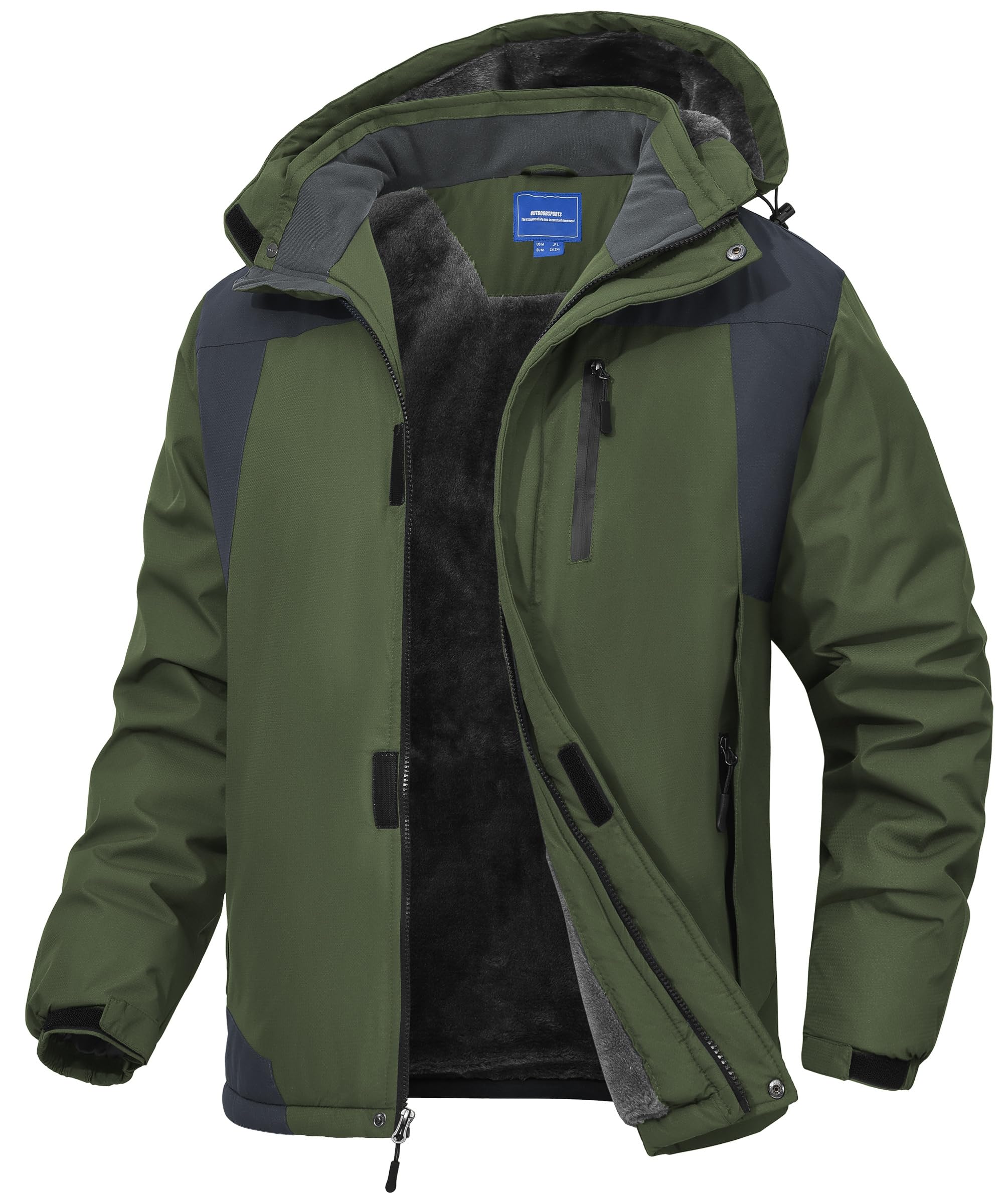 Zoofly Mens Ski Jackets Fleece Lining Warm Winter Coats for Men Waterproof Snowboarding Jacket Wear Resistant Army Green 3XL Image