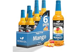 Sugar-Free Mango Syrup by Syruvia 6-Pack, 25.4 fl oz, Wholesale Coffee Syrup Shops, Cafes, Baristas, Bistros, & Beverage Bars, Bulk Kosher & Gluten-Free