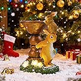 TERESA'S COLLECTIONS Garden Decor, Cute Family Bunny Figurines with Solar Lights, Waterproof Resin Garden Statue,Bunny Garden Gift, Birthday Gifts for Mom Women, Indoor/Outdoor 7.1"