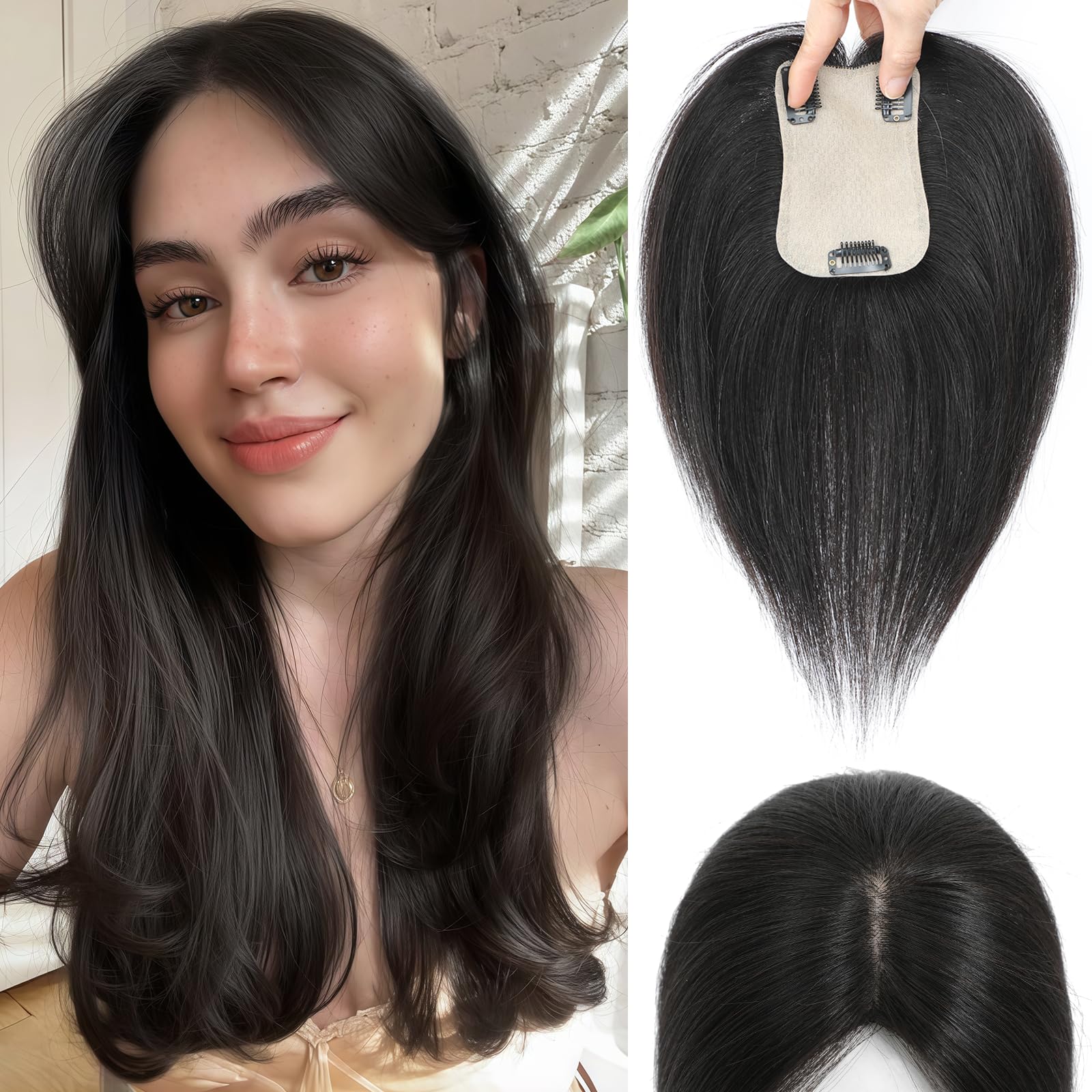 Photo 1 of LEDIZE Hair Toppers for Women Real Human Hair, 360° Cover Middle Part Human Hair Toppers for Women with Thinning Realistic Scalp Line Upgrade Basement Toppers Hair Pieces (Dark Brown, Side Bangs)