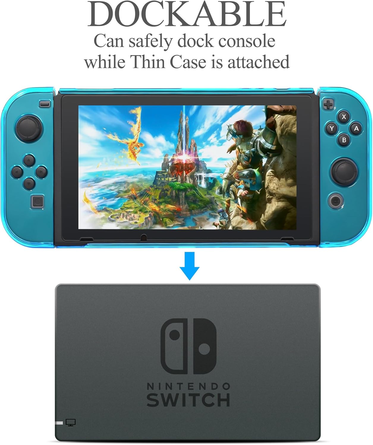 Dockable Case for Nintendo Switch [Updated],FYOUNG Protective Accessories Cover Case for Nintendo Switch and Nintendo Switch Joy-Con Controller with a Tempered Glass Screen Protector - Clear Blue: Electronics