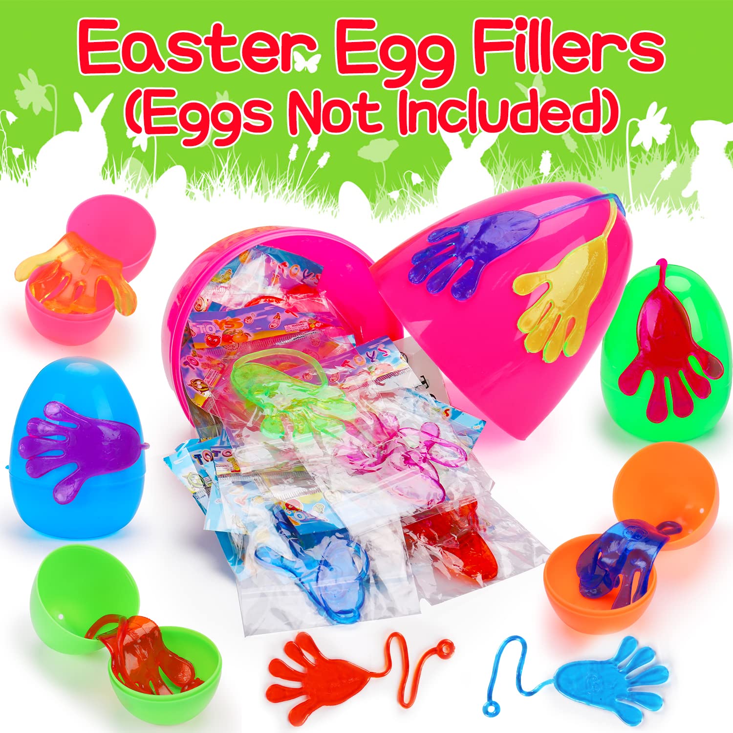 Thremhoo 40Pcs Glow in the Dark Sticky Hands Kids Party Favor Supplies Goodie Bag Stuffer Pinata Return Gift Stretchy Class Prize Carnival Sensory Goody Party Pinata Filler Treasure Box Bulk Toy