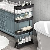 SPACELEAD Slim Storage Cart 4 Tier,Bathroom Organizer Rolling Utility,Mobile Shelving Unit Slide Out for Office, Kitchen, Laundry Room &amp; Narrow Places,Black