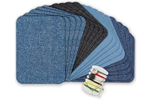 GUYI GYGYL 20 Pieces Iron-On Repair Patch, Premium Quality Denim Patch for Inside and Outside Clothing Repair, Size 3" x 4-1/4", 4 Shades of Iron on Patches for Jeans