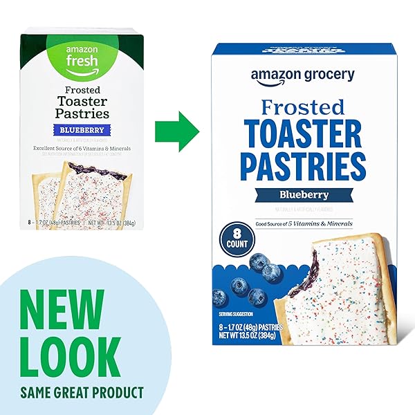 AMAZON GROCERY, FROSTED TOASTER PASTRIES, BLUEBERRY, 13.5 OZ, 8 CT (PREVIOUSLY AMAZON FRESH, PACKAGING MAY VARY)