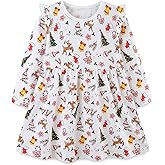 Hongshilian Girls Cotton Chirstmas Dress Long Sleeve Cartoon Appliques Casual Playwear Dresses