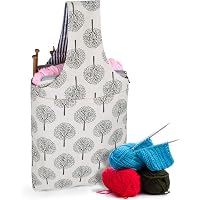 Teamoy Knitting Tote Bag - Large Yarn Storage Organizer With Multiple Pockets & Elastic Loops
