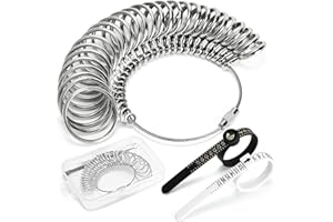SRUDOKIN Ring Sizer Measuring Tool, 3 Types, 27 Pcs Metal Ring Sizing Kit, US Sizes 0-13 with Half Size, 2 Pcs Plastic Finger Measurer for Men/Women, USA 1-17 with Magnified Glass