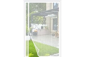 White Magnetic Screen Door, Left Right Side Opening Heavy Duty Fits Door Size 32 x 80in,Magnetic Door Curtain Close Automatic