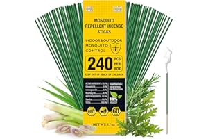 BugBai® Mosquito Repellent Outdoor Patio, 240 PCS Natural Plant-Based Citronella Oil Incense Sticks Indoor Home Pet Family Safe, DEET Free Bug Insect Control Repellent for Yard Garden Camping Fishing