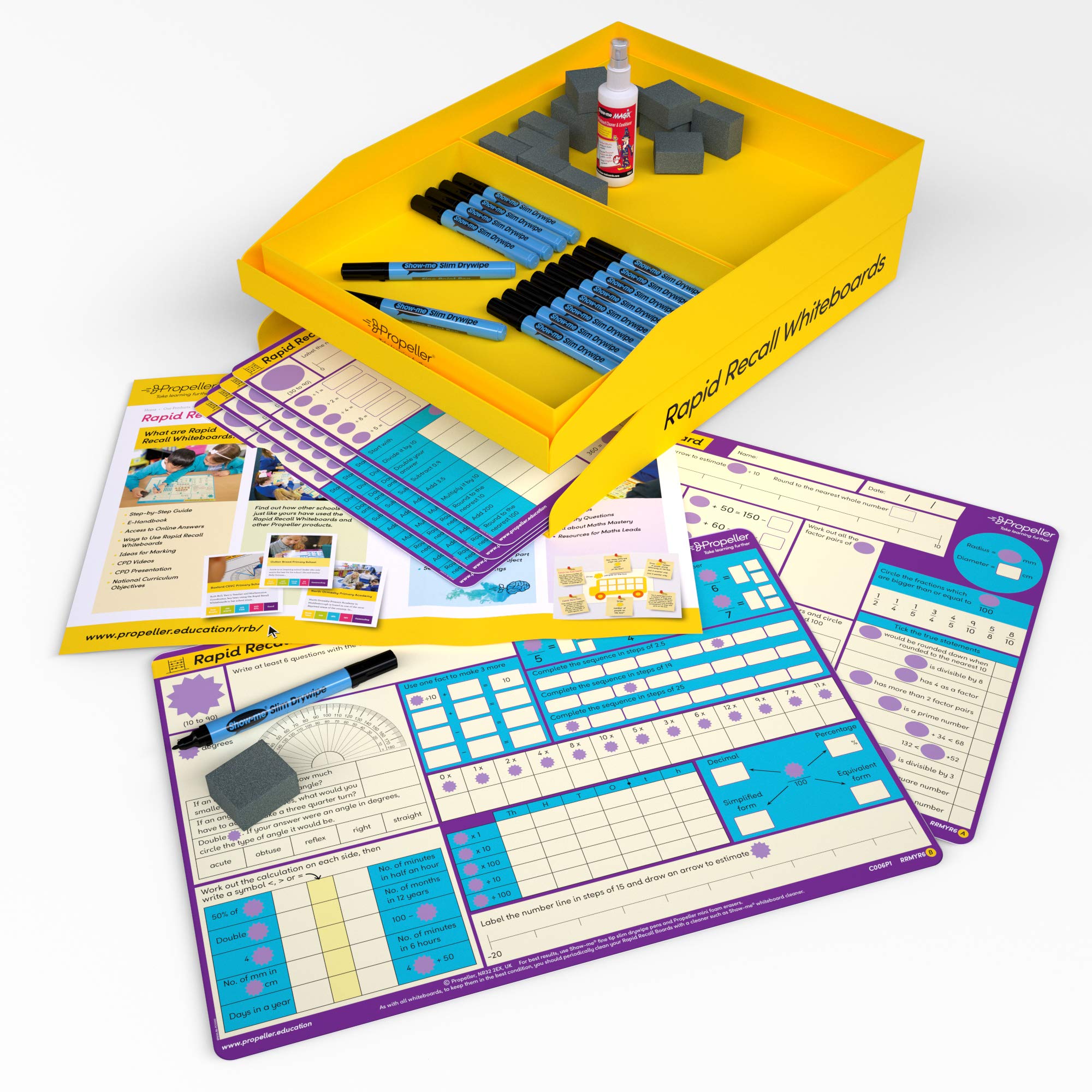 Propeller Education C006P15 Whiteboards Year 6 Kit – A3 Size, Double-Sided Boards for Drywipe and Whiteboard Pens (Pack of 15)