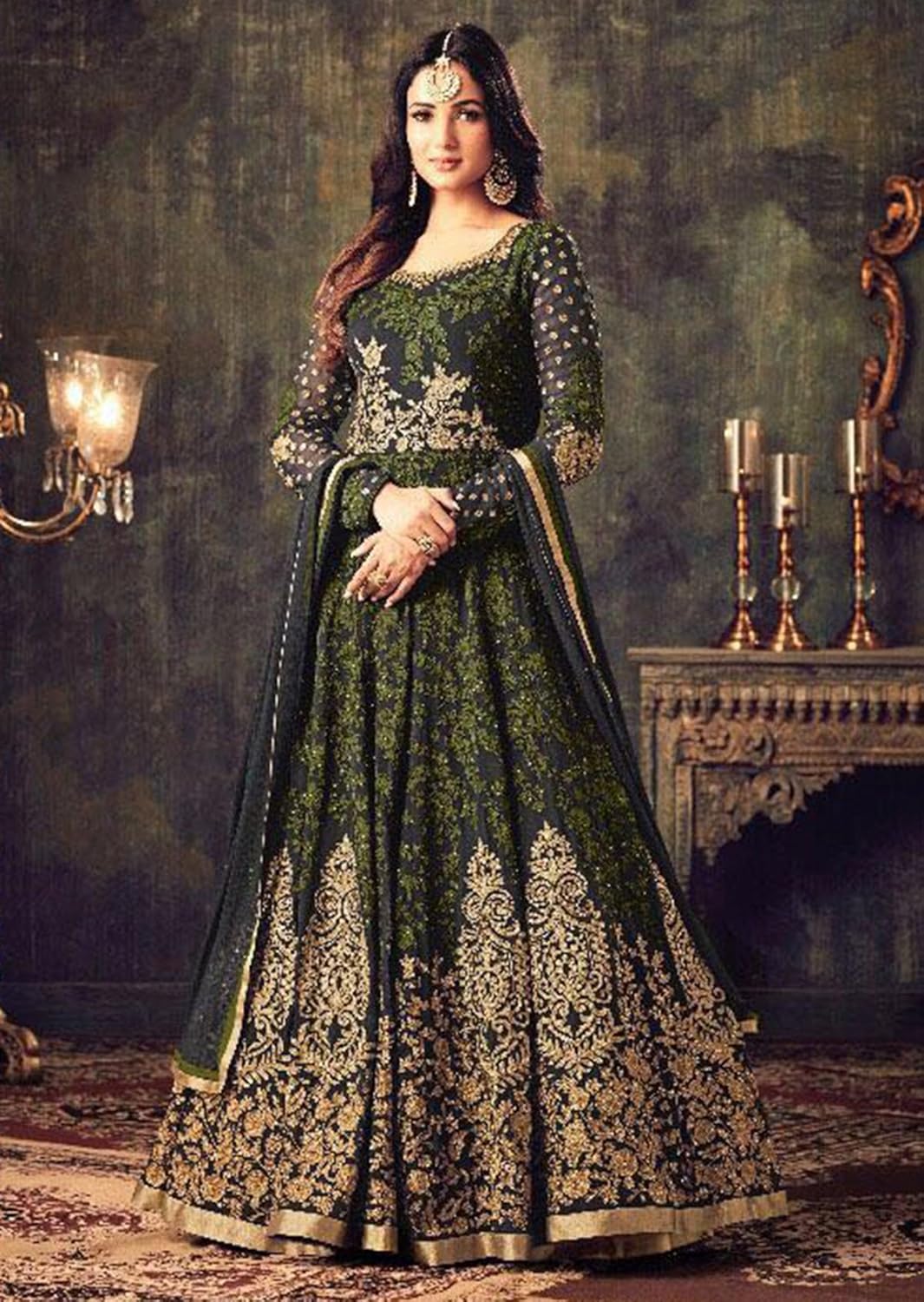 diva & diya women's embroidered semi-stitched salwar suit(mehndi-color)