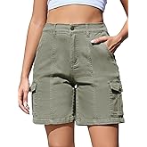 Rasutina Women Stretchy Bermuda Shorts High Waisted Jean Shorts for Women Summer Cargo Shorts 7 Inch Inseam Jorts