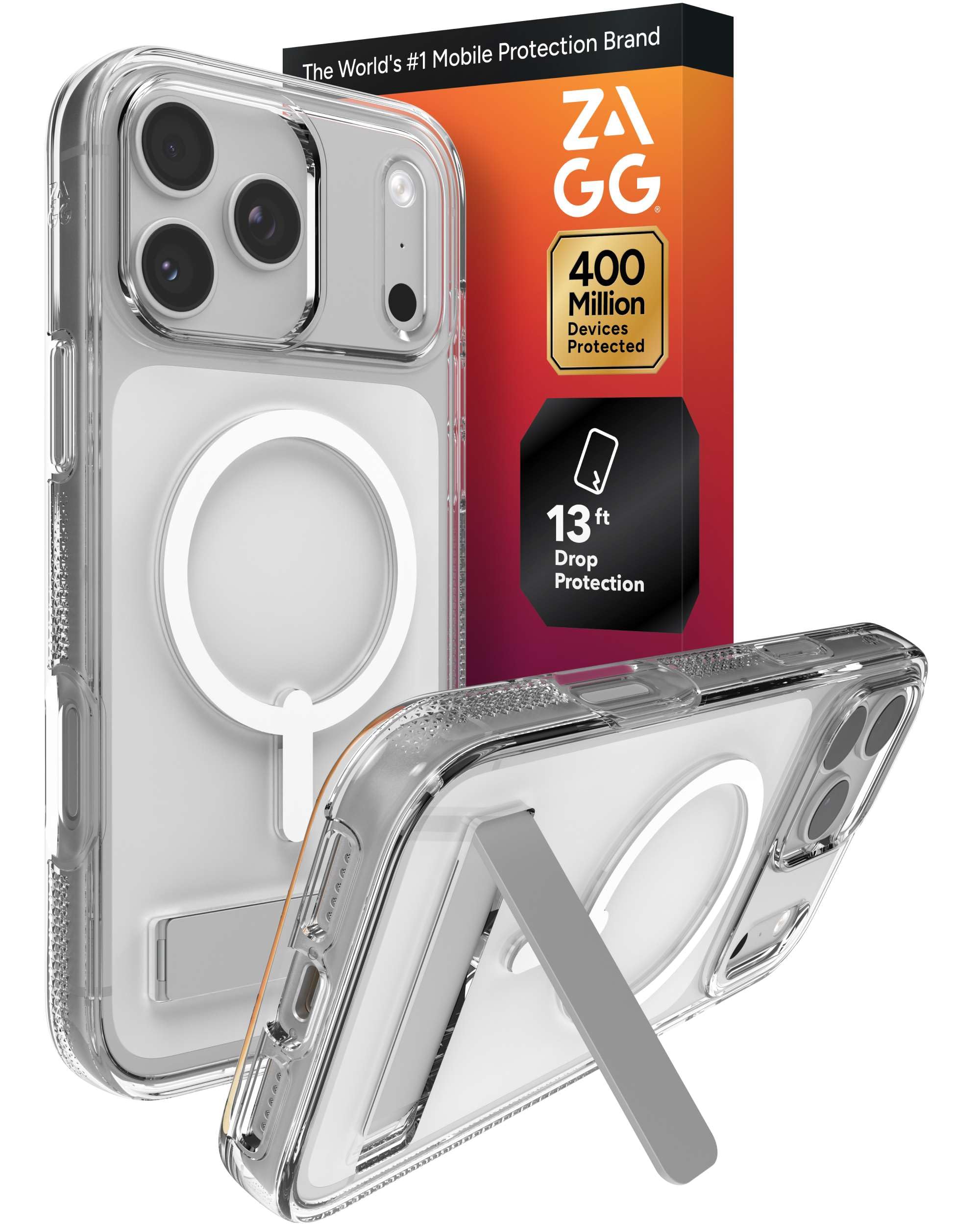 Photo 1 of ZAGG Crystal Palace Case with Kickstand for iPhone 17 Pro Max - Clear, Drop Protection (13ft/4m), MagSafe Charging Compatible, ClearGuard Anti-Yellowing Technology, Scratch Resistant Phone Case