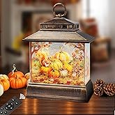 Fall Snow Globe Lantern Thanksgiving Pumpkins and Squirrels Water Lantern with Swirling Glitter 6H Timer Remote Control Fall Decorations for Home Thanksgiving Autumn Harvest (Pumpkin and Squirrel)
