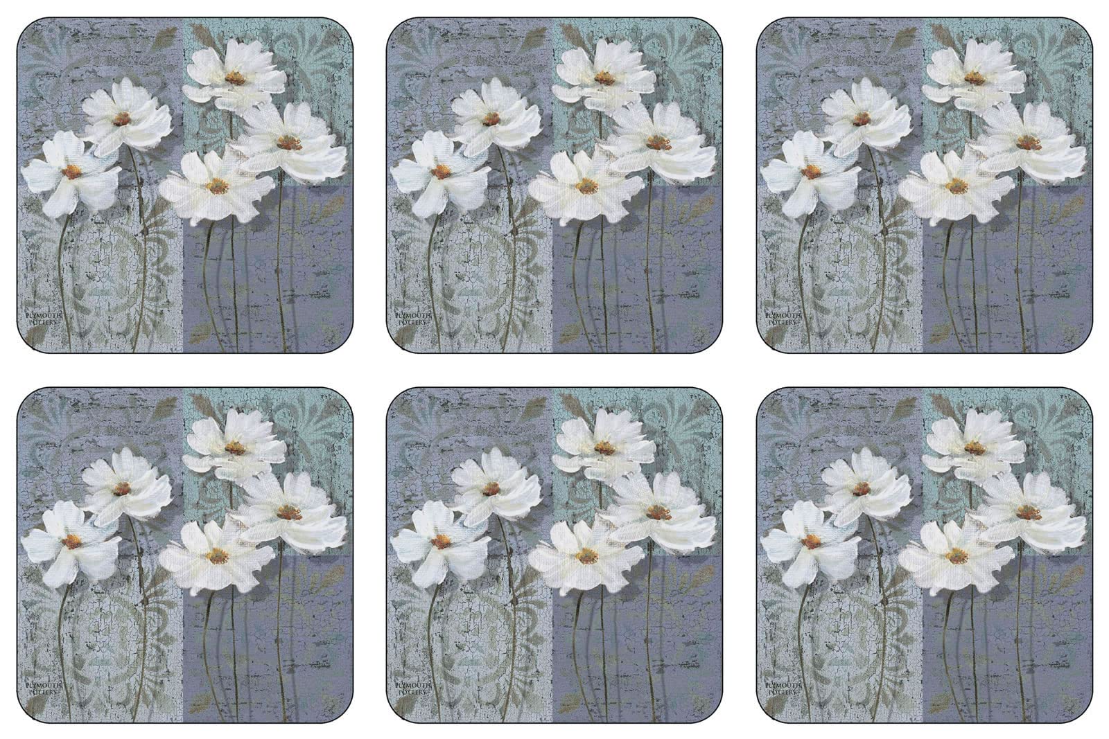 Plymouth Pottery - White Poppies Coasters - Set of 6