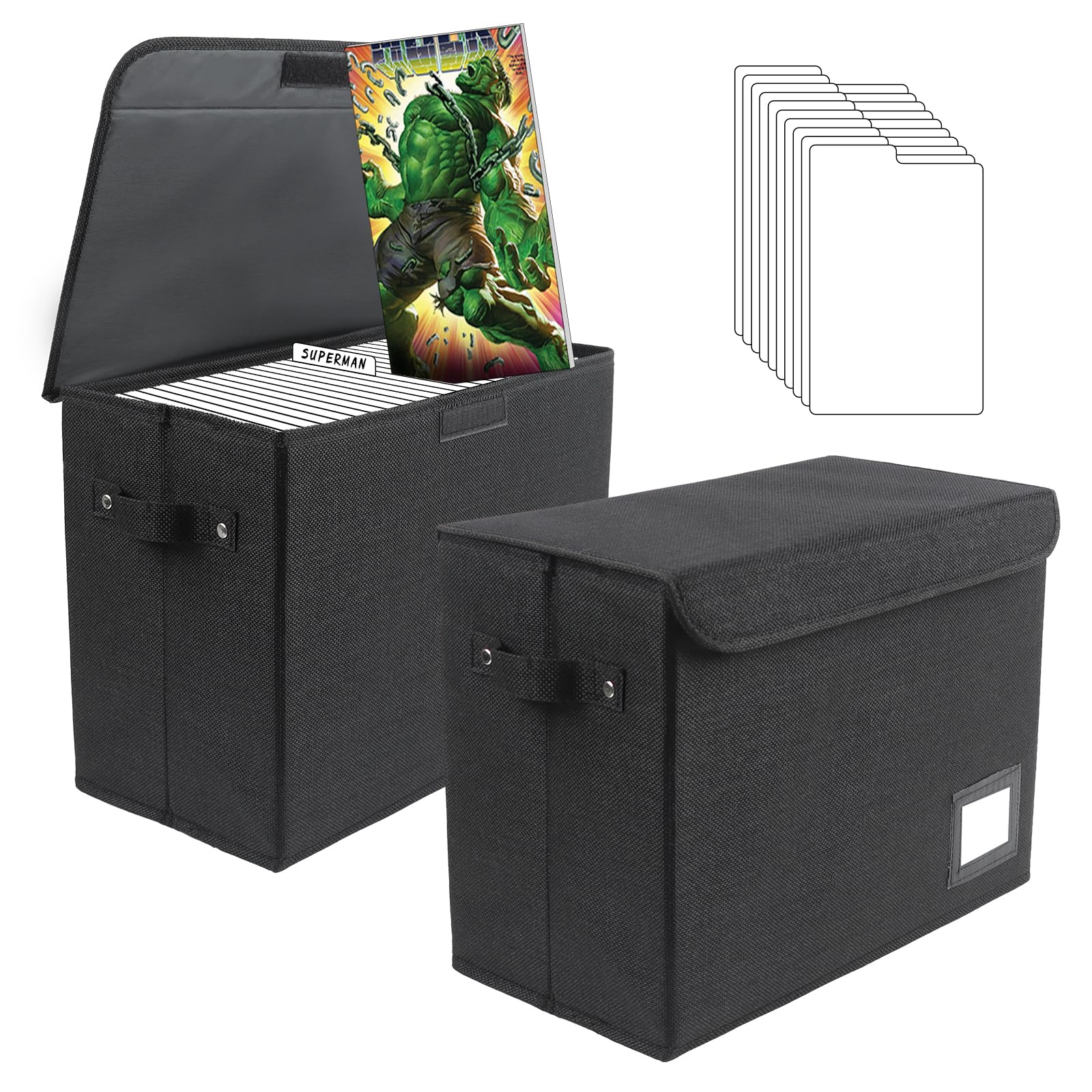 Photo 1 of 2 Pack Comic Book Storage Box - Foldable Portable Comic Books Holder & Organizer with Dividers, Large Capacity Fabric Washable Storage Box for Current/Silver/Golden Comics Collection and Magazine