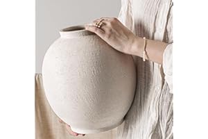 LE TAUCI GARDEN Ceramic Rustic Vase, 10.8 Inch Farmhouse Minimalist Tall Flower Vase for Table, Living Room, Home Decor, Bathroom, Holiday, Wedding, Set of 1, Sandstone White