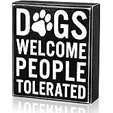 Dogs Welcome People Tolerated Dog Lover Decor Presents for Animal Lovers Wood Dogs Box Sign Welcome Word Dog Signs Rustic Wall Decor Art Pet Saying Farmhouse Decor, 5 x 6 x 1.77 Inch(Black Bottom)