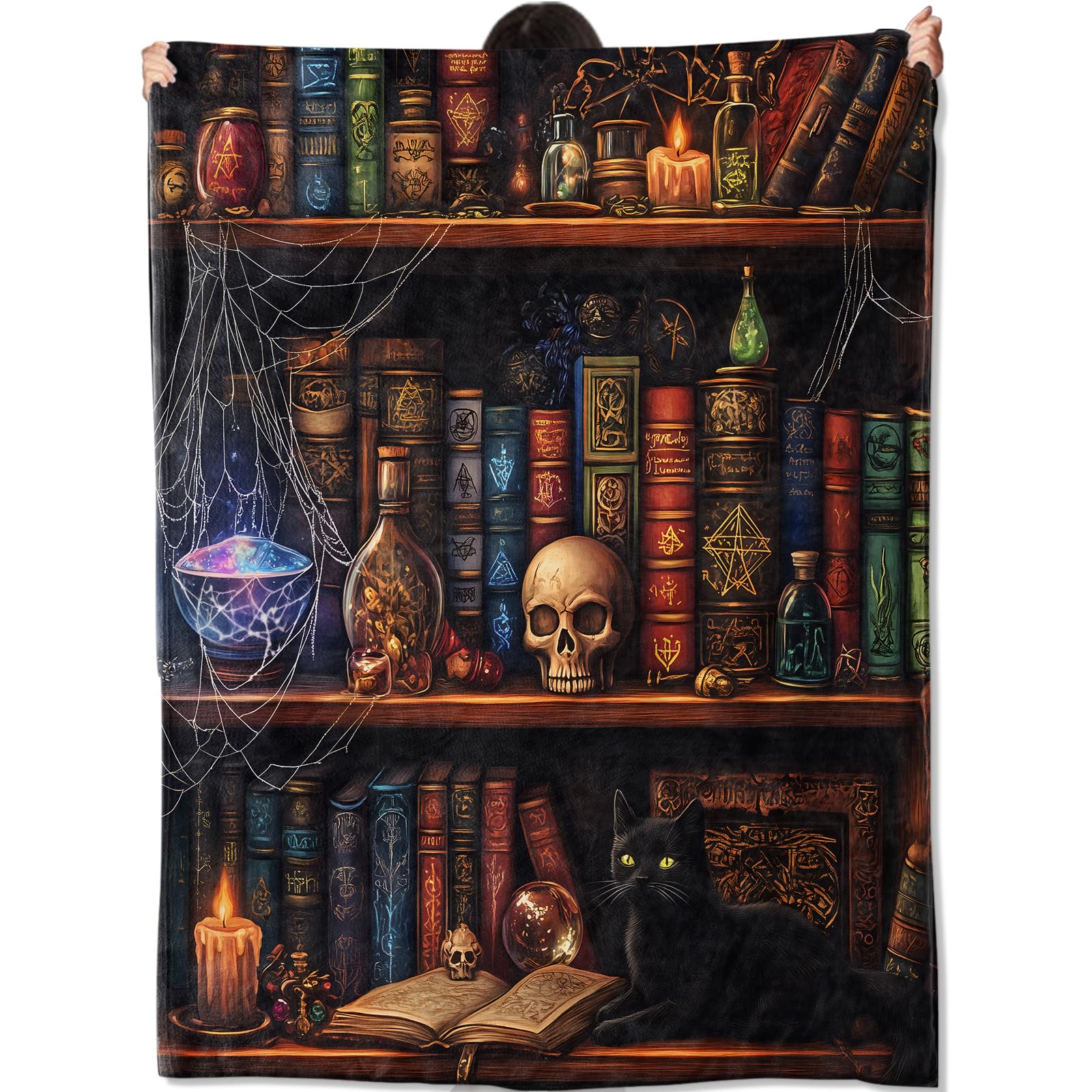 Photo 1 of amepay Gothic Library Blanket Gifts for Women Adult Girls,Goth Witches Bookshelf Throw Blankets,Soft Comfy Lightweight for Home Halloween Couch Bed Sofa Decor Skulls Black Cat Potions Design 60x80in