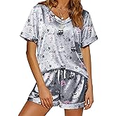 Ekouaer Silk Pajama for Women Short Sleeve Satin Pj Set Two Piece Soft Sleepwear Loungewear, S-XXL