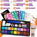 Hmeuest Face Painting Kit 20 Colors Non-Toxic Washable Glitter Stencils view 3