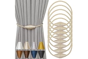 Contoeey Magnetic Curtain Tiebacks 8 Pack Outdoor Rope Curtain Tie Backs Decorative Window Treatment Holdbacks for Home Decorative Curtain, Beige