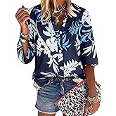 ZXZY Women's Hawaiian Shirts Long Sleeve Tropical Tops Button Down Dressy Casual Blouses