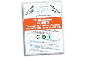 WATERPROOF PAPER | 25 SHEETS, THICKNESS 8 MIL 150 LB, SYNTHETIC PAPER, 8.5X11 from HIGHH IMAGE | PRINT WITH LASER PRINTERS