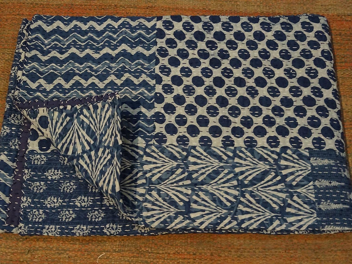 Sovereigns Cotton Twin Size Patchwork Hand Block Printed Kantha Quilt (Multicolour, 60x90-inch)