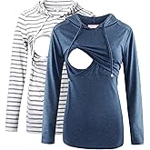 Bhome Nursing Shirt Long Sleeves Hoodie Breastfeeding Top Sweatshirt