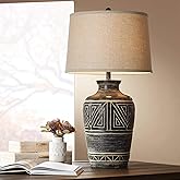 John Timberland Miguel Rustic Southwestern Style Table Lamp 32" Tall Earth Tone Jar Linen Fabric Drum Shade Decor for Living 