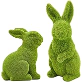 Zensounding 2PCS Easter Bunny Ornament Set, Green Moss Artificial Sculpture, Green Bunny Resin Ornament, Spring Garden Decoration. (Large 2PCS Standing+Sitting)