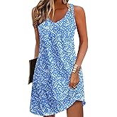 Zeagoo Womens Summer Dress 2026 Loose V Neck Sleeveless Sundresses Swimsuit Coverup with Pockets Floral Tank Dresses