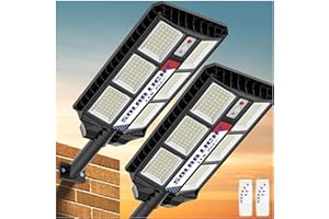 WYWNA 1500W Solar Street Lights Outdoor - Wide Angle Solar Parking Lot Lights Dusk to Dawn 6500K Solar Lights Outdoor Motion Sensor Remote Control Waterproof Super Bright LED Street Light for Yard(2 Pack)