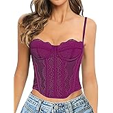 GainKee Lace Corset Tops for Women Lace Bustier Corset Top with Straps Women Corset Going Out Party Crop Top