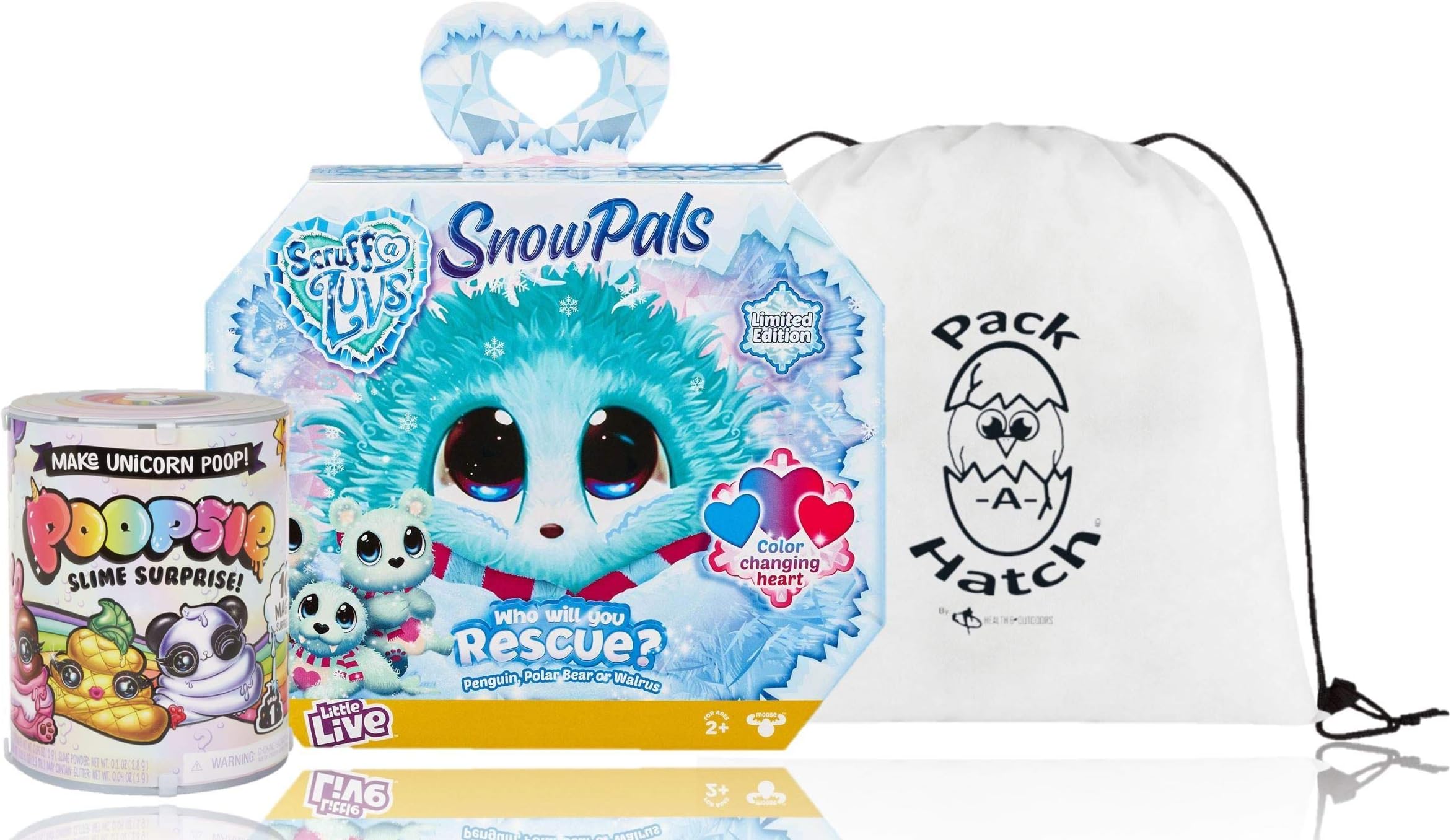 Scruff A Luvs Rescue Pet Soft Toy - Snow Pals W/ Poopsie Slime Surprise and Exclusive Pack-A-Hatch!