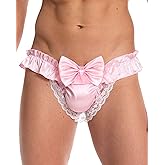 Satini Men's Satin Ruffle Bow Thong Sissy Knickers Briefs Jockstrap Panties