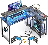 Homieasy Small Gaming Desk with Power Outlet & LED