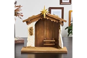 TOETOL Manger for Nativity Scene for Inside 7&8 inch Scale Holy Family Solid Wood Nativity Stable Creche Desk Tabletop Home Decor Collectable Christmas Decorations(13.7" x 5.7" x 11.6")