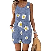 SweatyRocks Women's Floral Print Sleeveless Scoop Neck Rompers Summer Casual Loose Short Jumpsuits