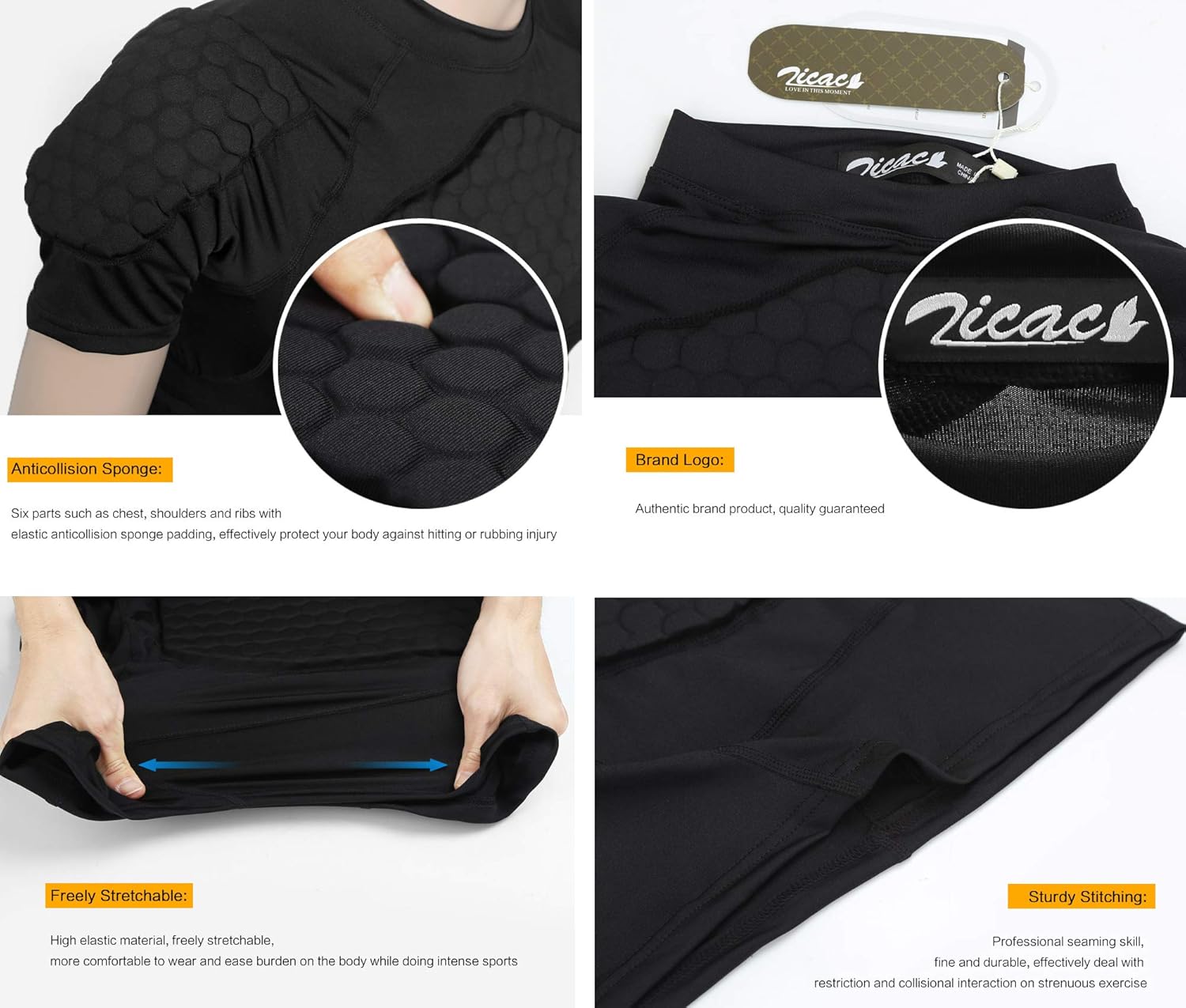 Zicac Men's Sports Shock Rash Guard Compression Padded Shirt Soccer Basketball Protective Gear Chest Rib Guards : Sports & Outdoors