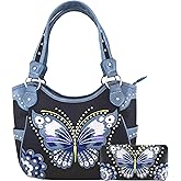 Western Style Springtime Embroidery Butterfly Floral Leather Totes Purse Country Handbag Women Shoulder Bag Wallet Set